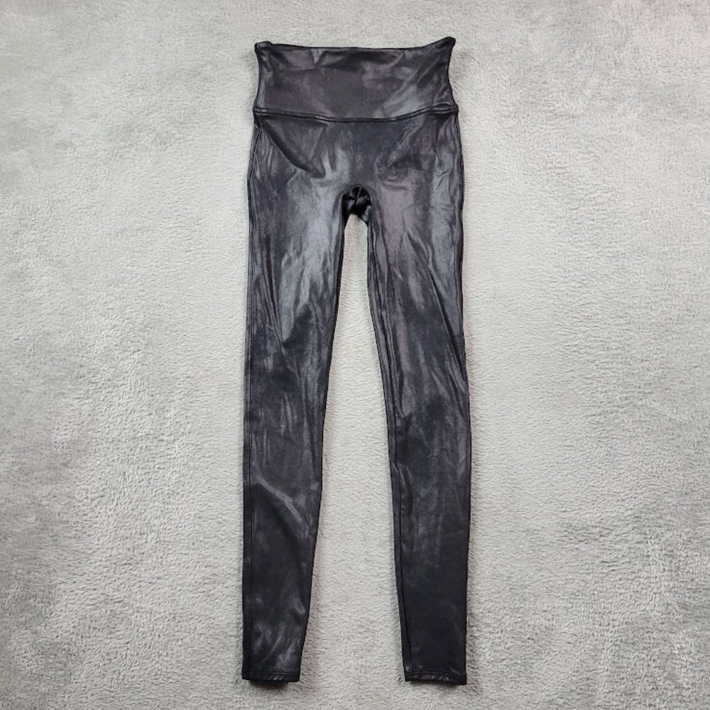 Spanx Faux Leather Moto Leggings Small Black Stretch High Rise Shapewear Pants